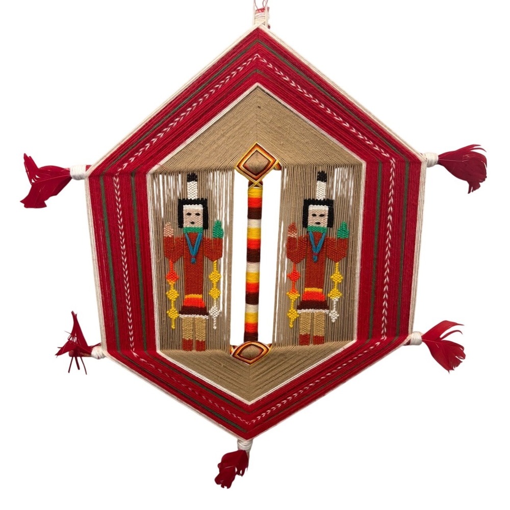 Vintage Navajo Style Yarn Weaving‎ Wall Hanging 24x20 God's Eye Ojo de Dios
